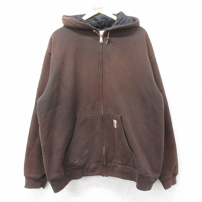 古着 カーハート Carhartt 長袖 フルジップ スウェット パーカー メンズ 大きいサイズ 茶 ブラウン 内側キルティング spe XLサ 中古 古着 古着通販 XL☆古着 カーハート 長袖 フルジップ スウェット パーカー