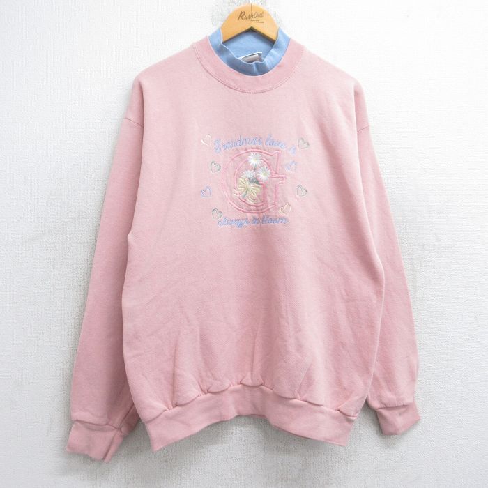 古着通販 L☆古着 長袖 スウェット メンズ 90年代 90s 花 ハート G