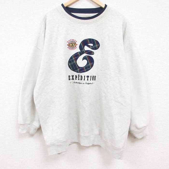 XL★古着 長袖 スウェット メンズ 90年代 90s レイクオザーク ミズーリ 刺繍 大きいサイズ クルーネック USA製 ベージュ カーキ 23dec07 中古 スエット トレーナー トップス 中古古着 長袖スウェット メンズ 90年代 90s カンガルー