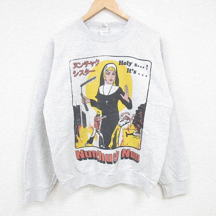 M★古着 長袖 スウェット メンズ ヌンチャクシスター クルーネック 薄グレー 霜降り 24sep24 中古 スエット トレーナー トップス ジェーイーモーガン スウェット ヴィンテージ トレーナー 長袖 メンズ