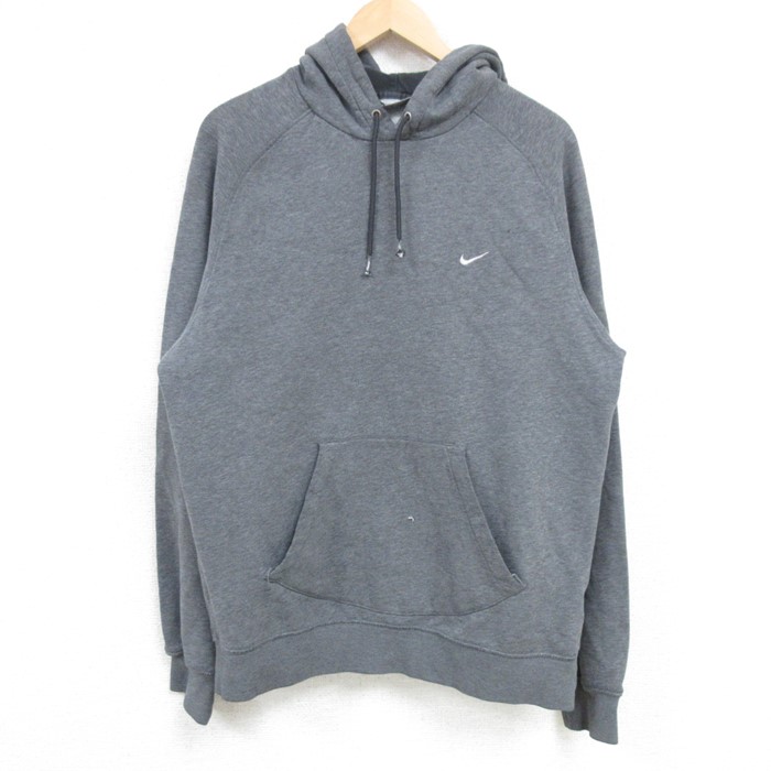 古着通販 M☆古着 ナイキ NIKE 長袖 スウェット パーカー メンズ 00年代 00s ワンポイントロゴ ラグラン 濃グレー 霜降り