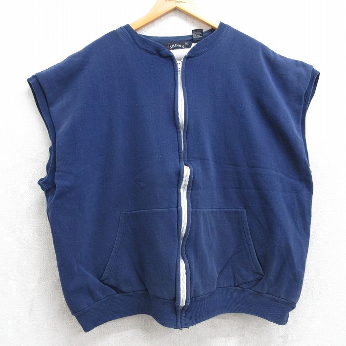 M★古着 ノースリーブ フルジップ スウェット メンズ 80年代 80s 無地 エンジ 内側サーマル 24jun01 中古 スエット トレーナー トップス 古着通販 XL☆古着 ノースリーブ フルジップ スウェット メンズ 80年代