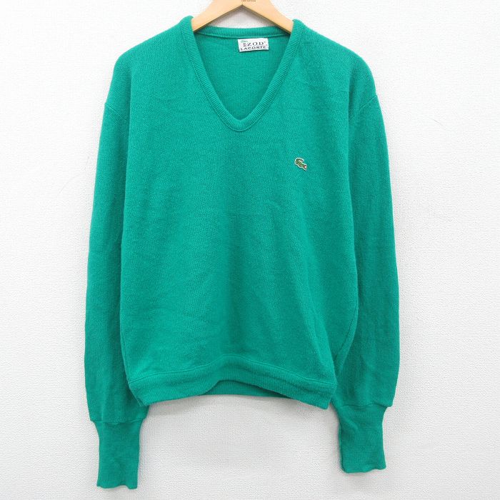 90S ラコステ　lacoste 深緑　ワンポイント　ニット　セーター　古着