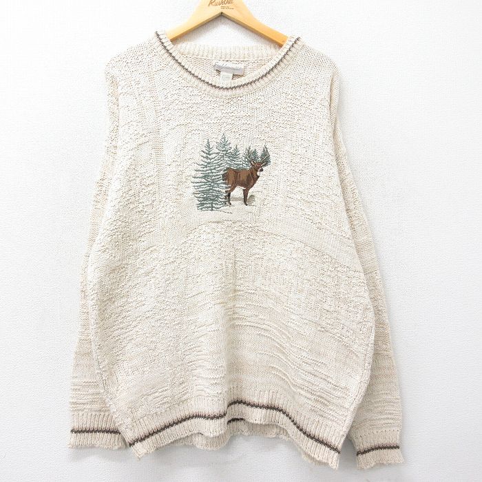 古着通販 XL☆古着 長袖 セーター メンズ 90年代 90s シカ 刺繍 大きい