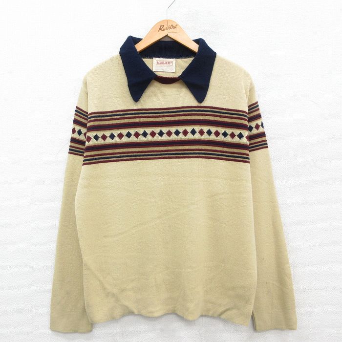 有名なブランド メンズ セーター 長袖 M☆古着 古着通販 90年代 襟付き 90s トップス