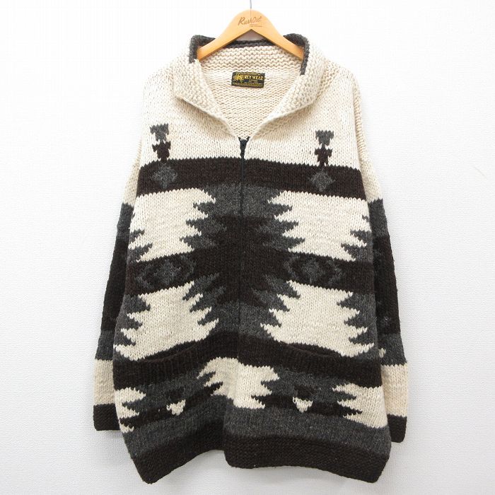 古着通販 XL☆古着 長袖 フルジップ ニット カーディガン カウチン