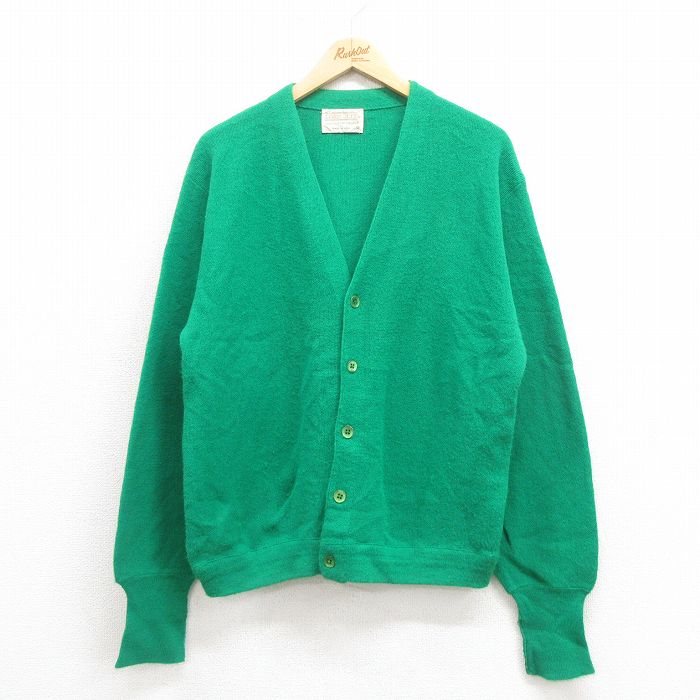 古着通販 L☆古着 長袖 ニット カーディガン メンズ 80年代 80s 無地