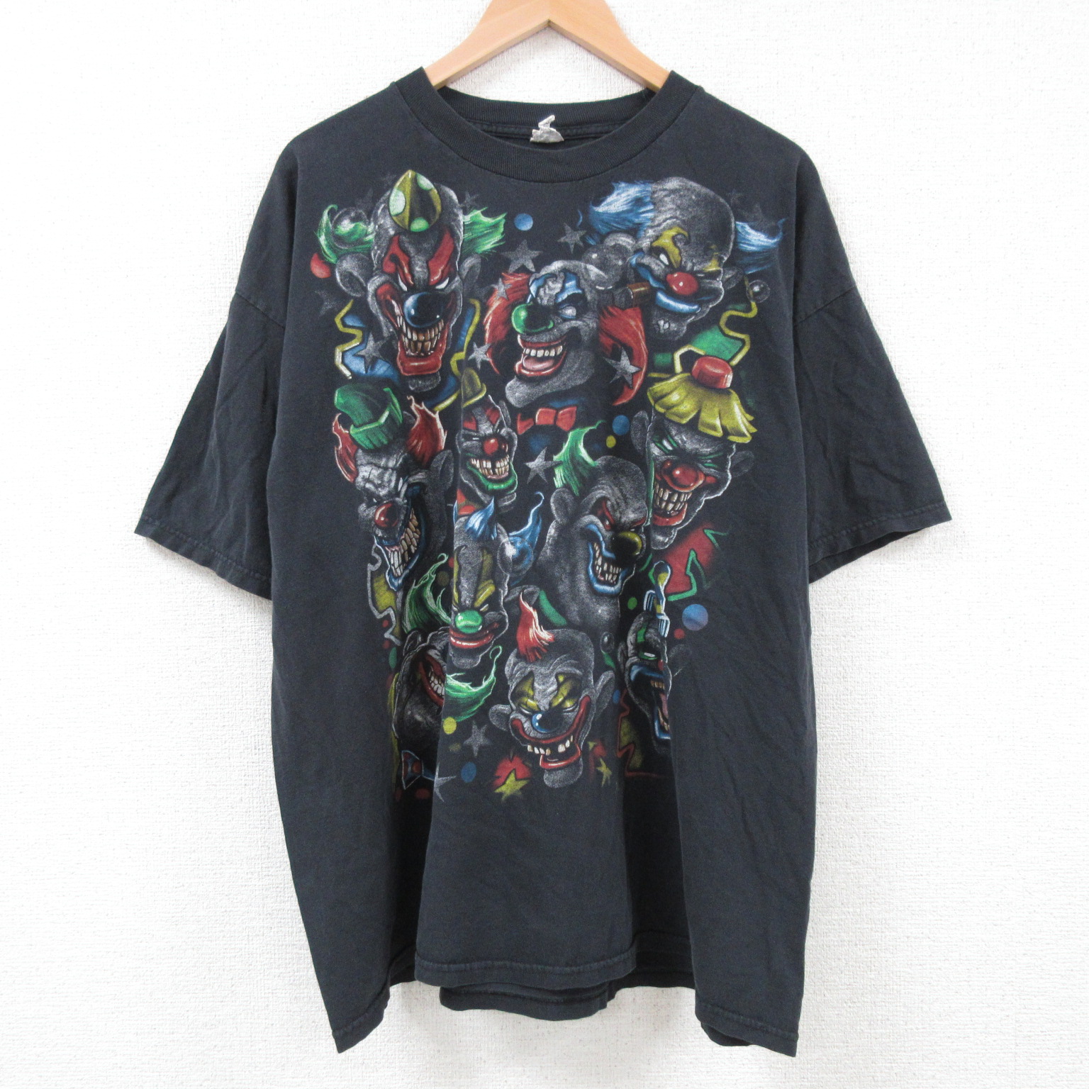 古着通販 XL☆古着 半袖 Tシャツ メンズ ピエロ 大きいサイズ コットン クルーネック 黒