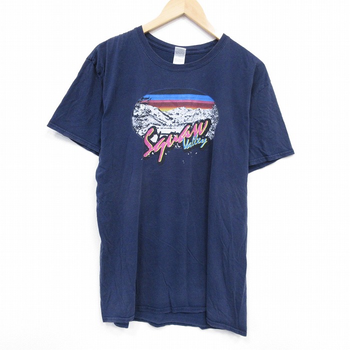 古着通販 XL☆古着 半袖 Tシャツ メンズ コットン クルーネック 紺