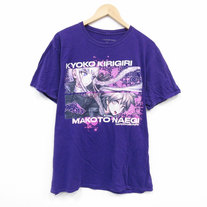 古着通販 L☆古着 半袖 Tシャツ メンズ コットン クルーネック 紫