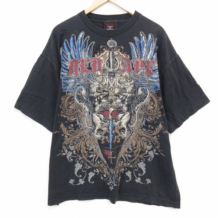 USA古着 Tシャツ リップ 唇 タバコ プリント クールネック 黒 XL 25jl14l1.jpg