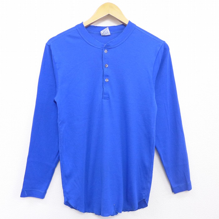 S★古着 長袖 ビンテージ サーマル Tシャツ 90年代 90s 無地 ヘンリーネック USA製 青 ブルー 21jan22 中古 メンズ