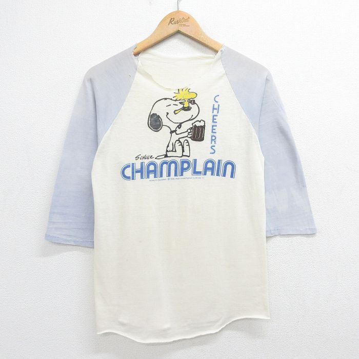 S★古着 7分袖 ビンテージ Tシャツ メンズ 80年代 80s ピーナッツ スヌーピー SNOOPY ラグラン 生成り他 23aug19 中古  7分丈 七分丈 七分袖