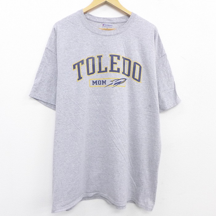 古着通販 XL☆古着 チャンピオン champion 半袖 ブランド Tシャツ メンズ TOLEDO 大きいサイズ クルーネック ロング丈 グレー  霜降り
