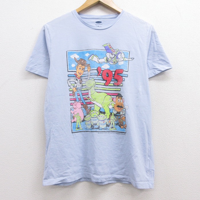 古着通販 M☆古着 オールドネイビー OLD NAVY 半袖 ブランド Tシャツ メンズ ディズニー トイストーリー ウッディ バスライトイヤー コットン  クルーネック 水色