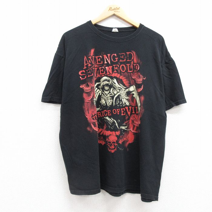 ヴィンテージ加工 アメリカン　Tシャツ ブラック L 半袖 古着通販 XL☆古着 半袖 ロック バンド Tシャツ メンズ アベンジ