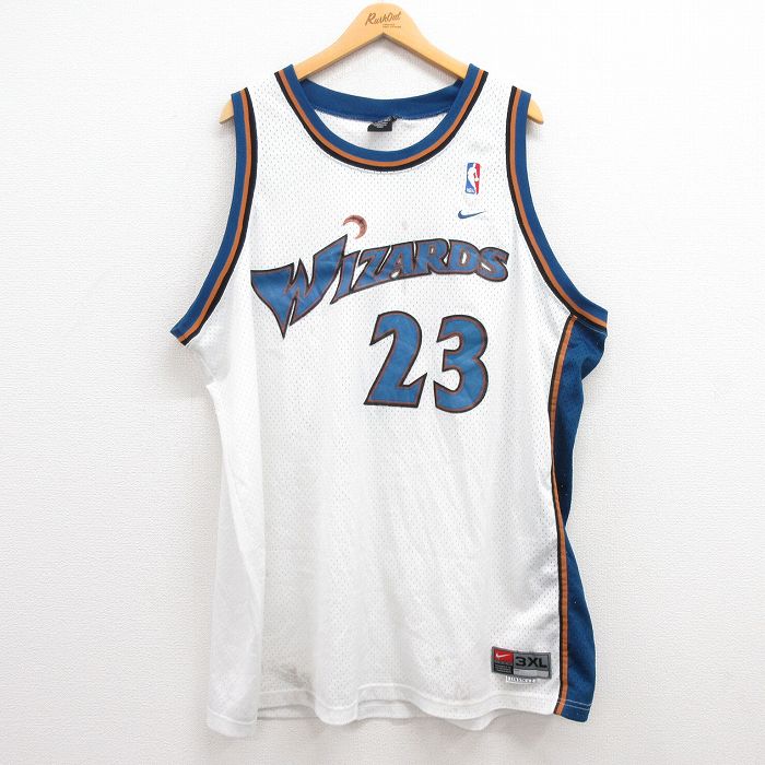 XL★古着 ナイキ NIKE ビンテージ タンクトップ メンズ 00年代 00s NBA ワシントンウィザーズ マイケルジョーダン 23 メッシュ地  大きいサイズ ロング丈 クルーネック 白 ホワイト バスケットボール ユニフォーム ゲームシャツ 【spe】 23jun03 中古