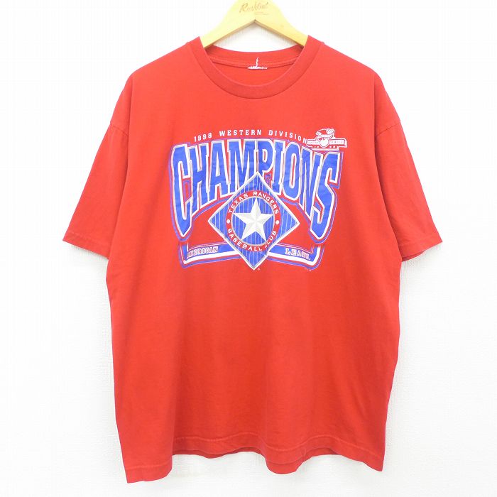 古着通販 XL★古着 半袖 ビンテージ Tシャツ メンズ 90年代 90s MLB テキサスレンジャーズ 大きいサイズ クルーネック 赤
