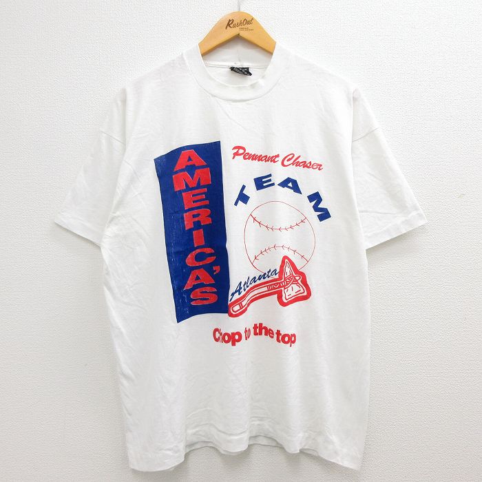 古着通販 XL☆古着 半袖 ビンテージ Tシャツ メンズ 90年代 90s MLB アトランタブレーブス クルーネック USA製 白
