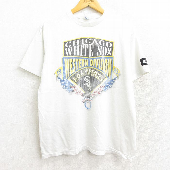 古着通販 L☆古着 スターター 半袖 ビンテージ Tシャツ メンズ 90年代 90s MLB シカゴホワイトソックス コットン クルーネック USA製  白 メジャーリーグ ベースボール 野球