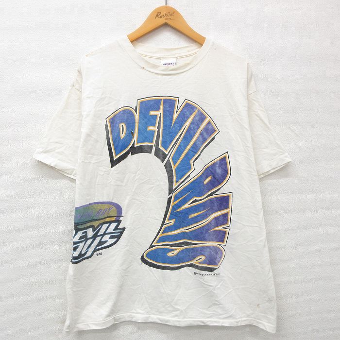 古着通販 XL☆古着 半袖 ビンテージ Tシャツ メンズ 90年代 90s MLB タンパベイデビルレイズ 大きいサイズ コットン クルーネック  USA製 白 メジャーリーグ ベースボール 野球
