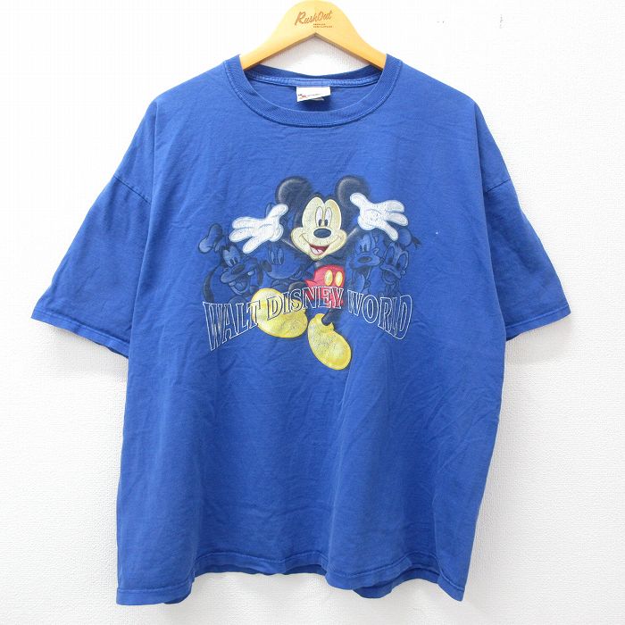 古着通販 XL☆古着 半袖 ビンテージ Tシャツ メンズ 90年代 90s ディズニー ミッキー プルート 大きいサイズ コットン クルーネック  USA製 紺