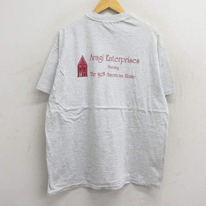 XL★古着 ヘインズ Hanes 半袖 ビンテージ Tシャツ メンズ 90年代 90s 家 Aragi Enterprises 大きいサイズ  クルーネック USA製 薄グレー 霜降り 23aug07 中古